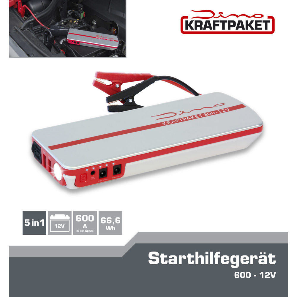 Dino Kraftpaket Starthilfe Ladegerät Jumpstarter Power Bank 18.000mAh 600A